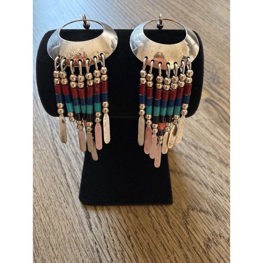 Vintage Native American sterling and color pierced earrings
